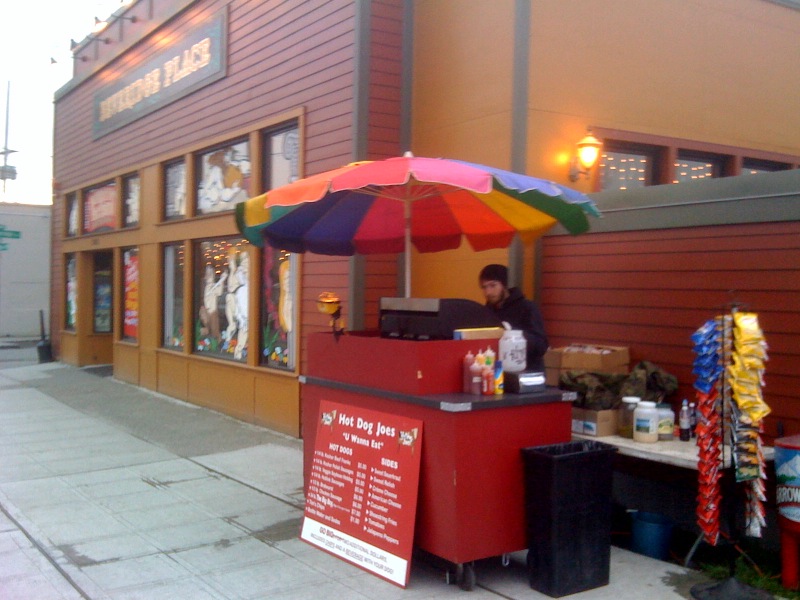 Hot Dog Joe, now a fixture outside the Beveridge Place's front door. Amen.